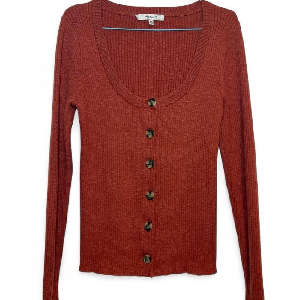 Madewell Scoopneck Cardigan Sweater in Weathered Brick